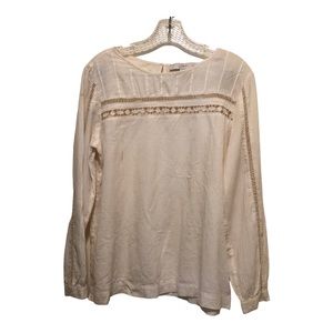 Loft Cutout-Trimmed Crew Neck Long Sleeve  Flowy Top Women's Size LP Tan
